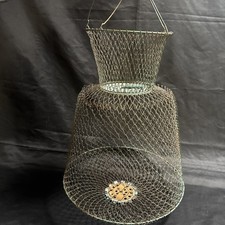 Vintage Fish Basket Metal Wire Keeper Net Live Bait Basket Cage Collapsible 23"