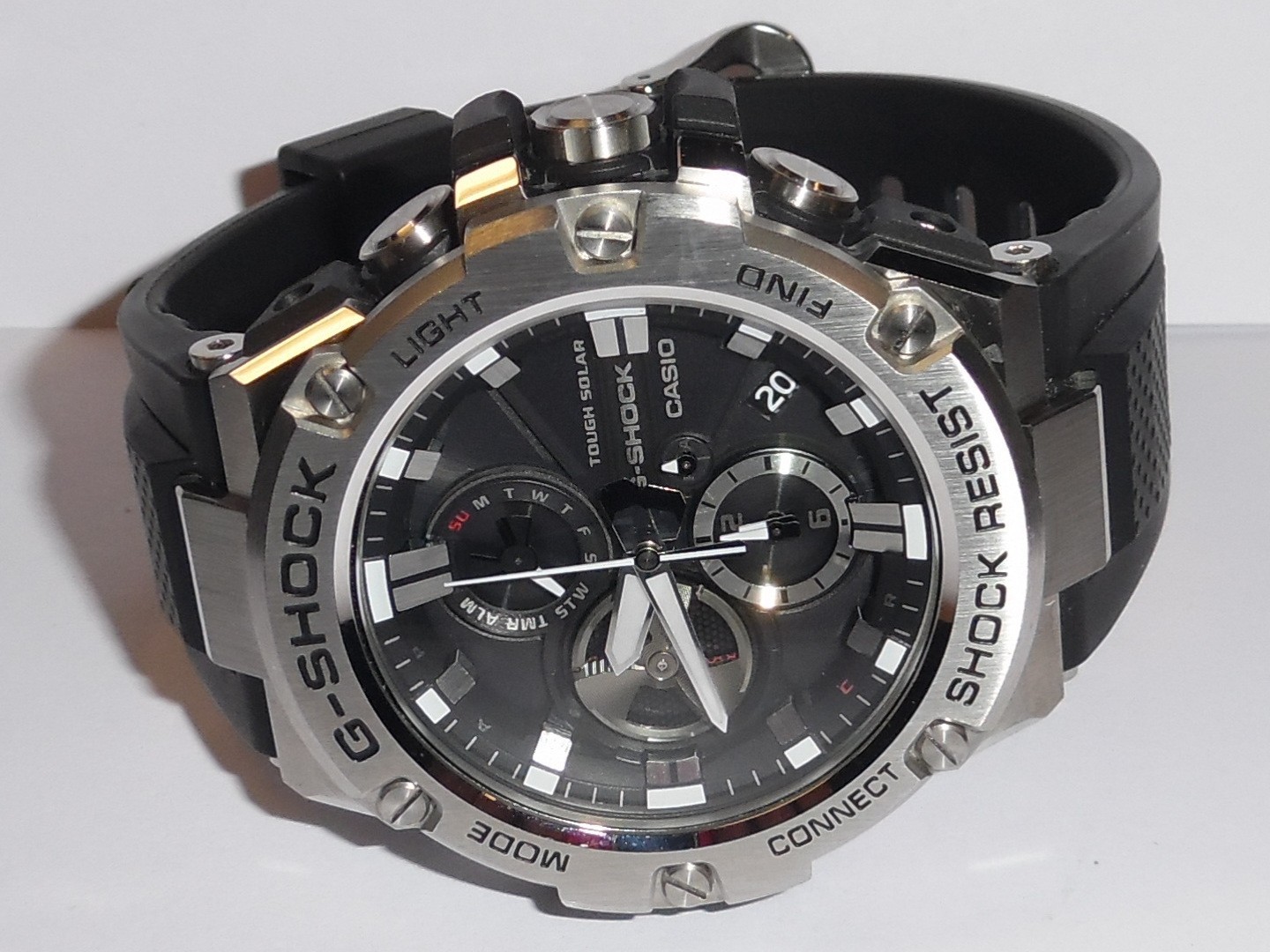 CASIO SOLAR WRISTWATCH METAL WITH TIN. TOUOGH G-SHOCK GST-B100 BEZEL. - vintagewatches.pk