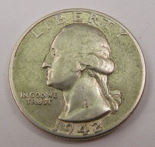 1942 P Washington Quarter XF DDR FS 802 Error 90% Silver