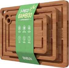 Bamboo Cutting Board for Kitchen 3 Piece Set with Non-Slip Mat Deep Juice Groove