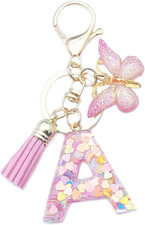 A-Z Initials Letter Keychain Tassel Butterfly Pendant