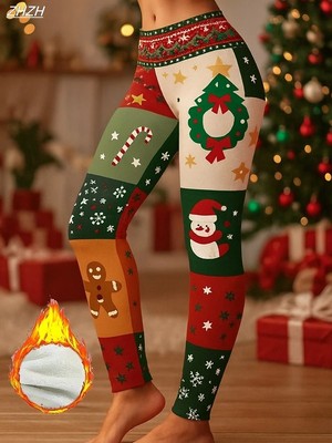 Damen Weihnachten Christmas Yoga Leggings Tights Women Yogahose Fitness Leggins