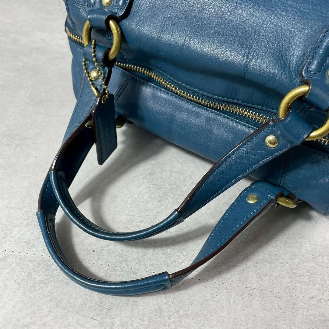 Vintage Coach Turn Lock Handbag Turquoise Blue Leather Satchel Bag