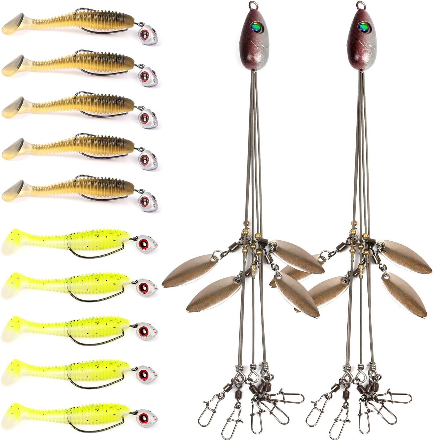 Alabama Rig Kit 2 Sets with Jig Heads and Trailers, Umbrella Rig for Stripers,Ba - Image 7