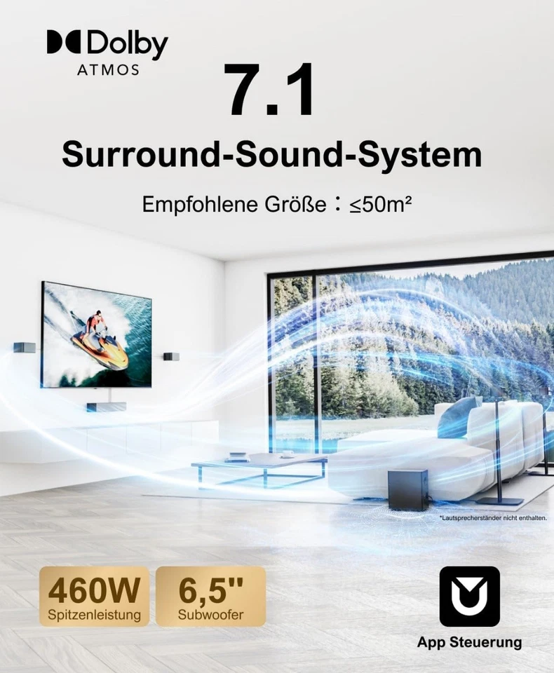 Ultimea Poseidon D80 Soundbar-Subwoofer 7.1-Kanal Lautsprecher-Kit, Dolby Atmos - Bild 2 von 4