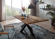 Epoxidharz Esstisch 240x100cm Massivholz Wildeiche massiv Metall schwarz NEU OVP