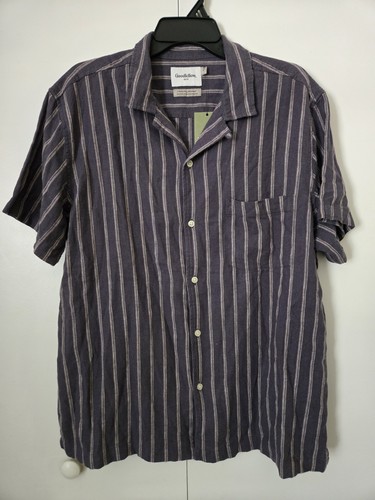 GOODFELLOW & CO Mens Size L Button Shirt Gray Stripe Linen Blend Short Sleeve - Afbeelding 1 van 7