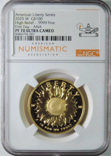 2025 W American Liberty Sunflower 1oz Gold $100 Coin ANA First Day NGC PF70 UCAM