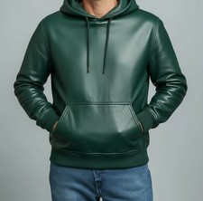 Green Genuine Leather Hoodie Men’s Handmade Premium Jacket Streetwear