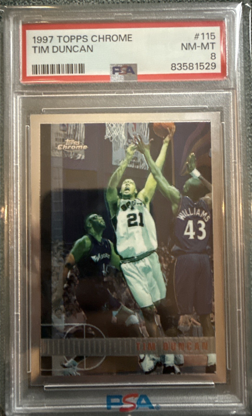 1997-98 Topps Chrome - Tim Duncan #115 (RC) PSA 8