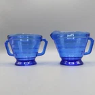 Vintage Hazel Atlas Moderntone Cobalt Blue Creamer and Sugar Bowl Glass