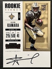 2017 Panini Contenders Alvin Kamara ROOKIE TICKET AUTO #313 Saints RC On-Card. rookie card picture