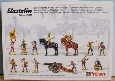 Preiser 49300, Spur 0 / 1:45, Landsknechte. Reiter. Feldschlange (Elastolin)