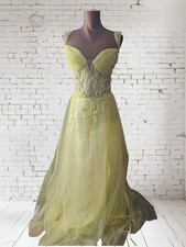 Yellow Tulle Sweetheart Neckline Long Gown with Beaded & Pleated Accents