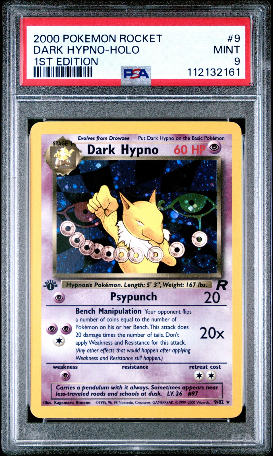 Dark Hypno-Holo Pokemon Rocket First Edition 9 NM PSA 9