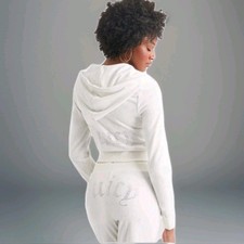Juicy Couture Velour Tracksuit Hoodie Jacket Rhinestone Back Sz L Ivory NWT 199