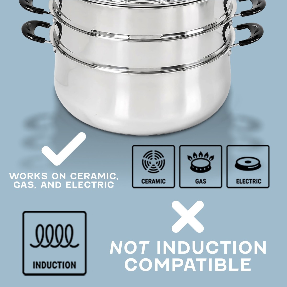 CONCORD 30 CM Stainless Steel 3 Tier Steamer Pot | eBay