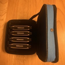 HOHNER Blues Rocker Harmonica Set A C D G blue zippered Hohner case