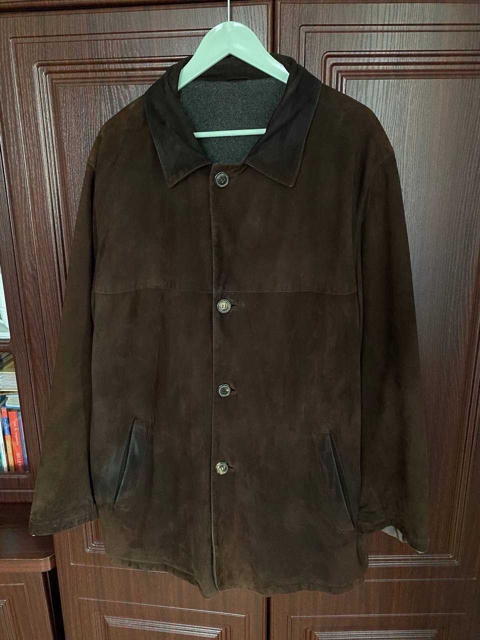 Salvatore Ferragamo Leather Button Jacket Vintage Size 52 Men Color Brown