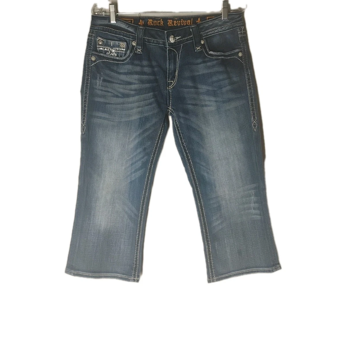 Jean Femme Rock Revival Capri - Taille 27, Délavé, Coupe Cropped