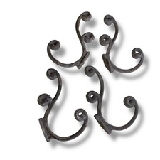 Set of 4 Hat Coat Hooks Vintage Scrolled Design Distressed Wall Hanging