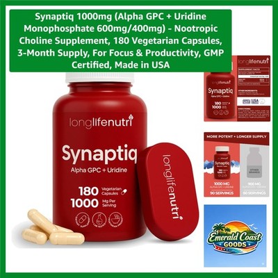 Elevate Your Focus: Synaptiq Alpha GPC 1000mg + Uridine 600mg, 3- Supply
