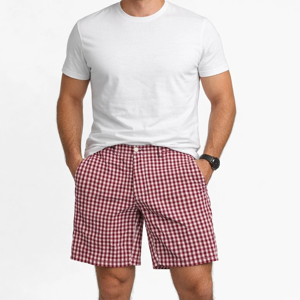 POLO Ralph Lauren SUFFIELD FIT Men Red White CHECKERED Preppy Golf Shorts Sz 35