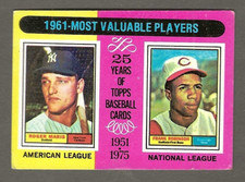1975 Topps #199, 1961  MVPs, ROGER MARIS, FRANK ROBINSON (HOF), VG/EX, No Crease
