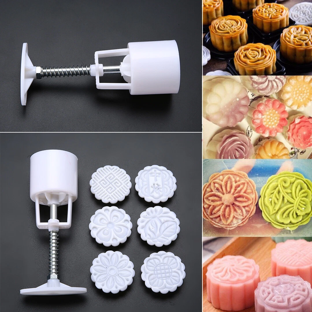 50g 6 Stamps Round Flower Leaf Moon Cake Mold Mooncake Mould Cake