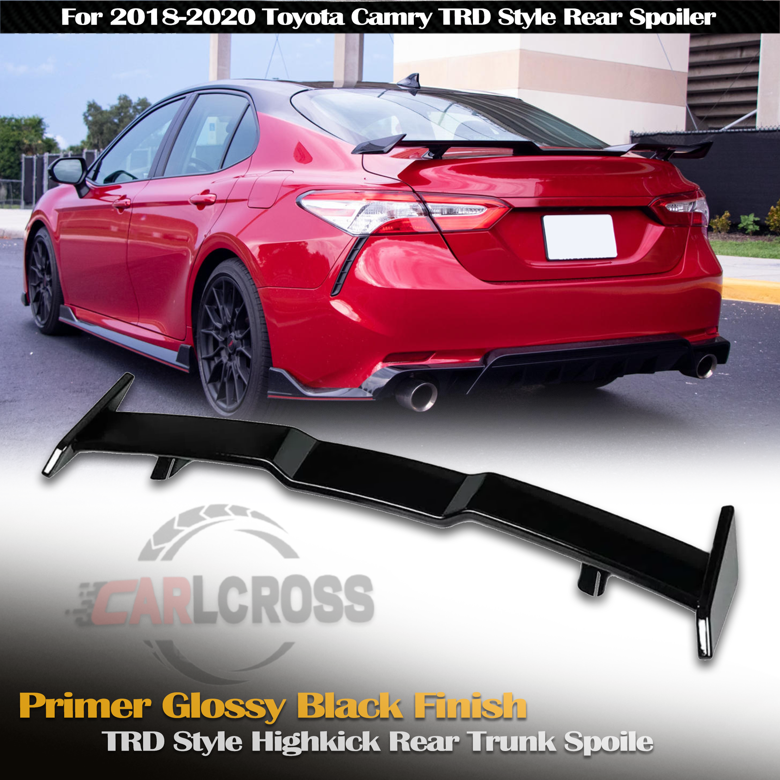 2018-2024 Toyota Camry Glossy Black TD Style Highkick Trunk Spoiler Lip