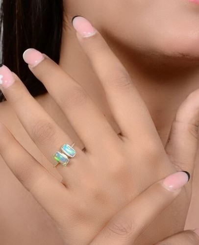 Natural Opal Baguette Gemstone Handmade 925 sterling Silver Ring Size 7 US, Gift - 第 1/3 張圖片