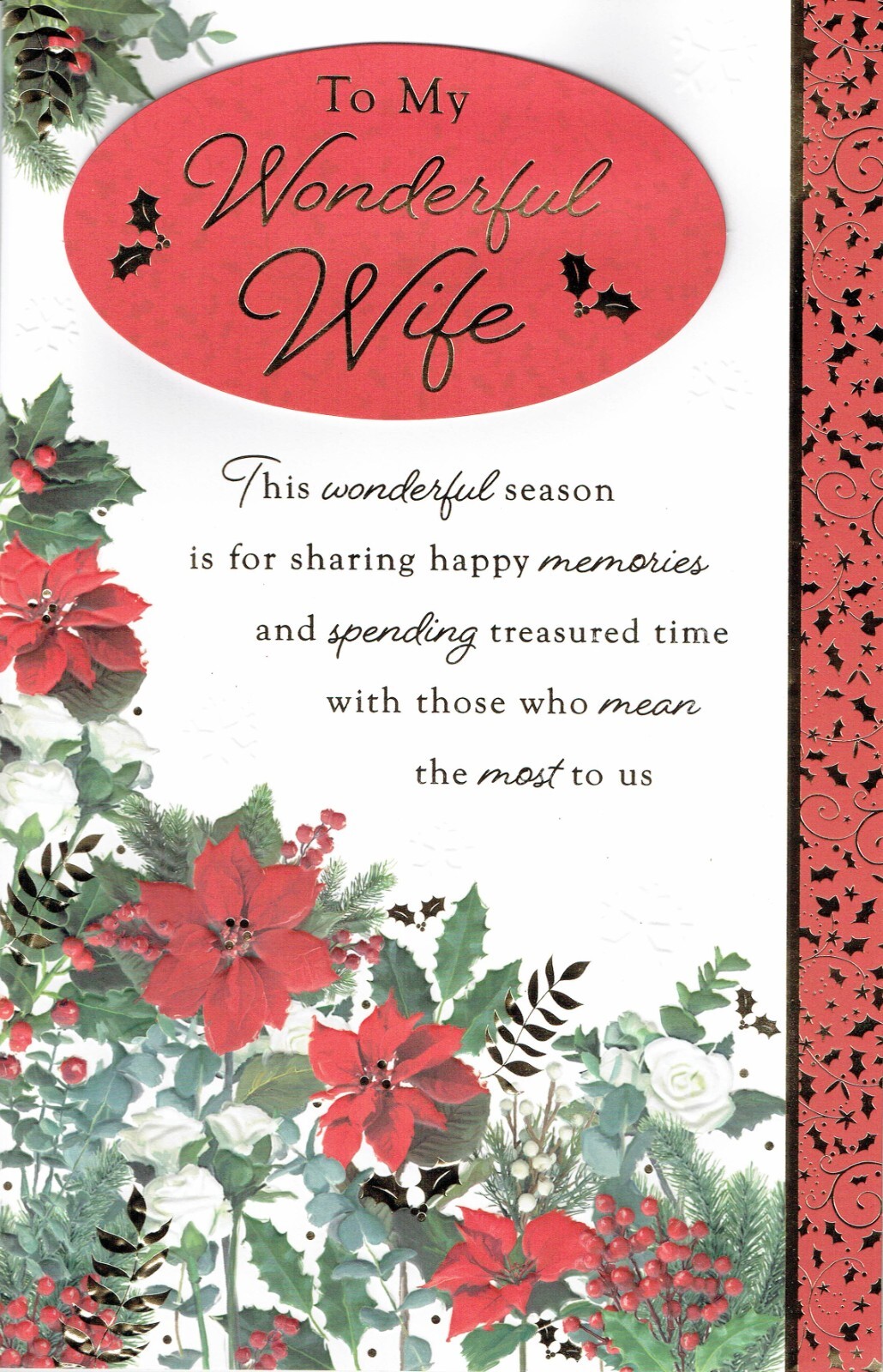 WIFE CHRISTMAS Card EX-LARGE 8 Page Floral Design With Lovely words
