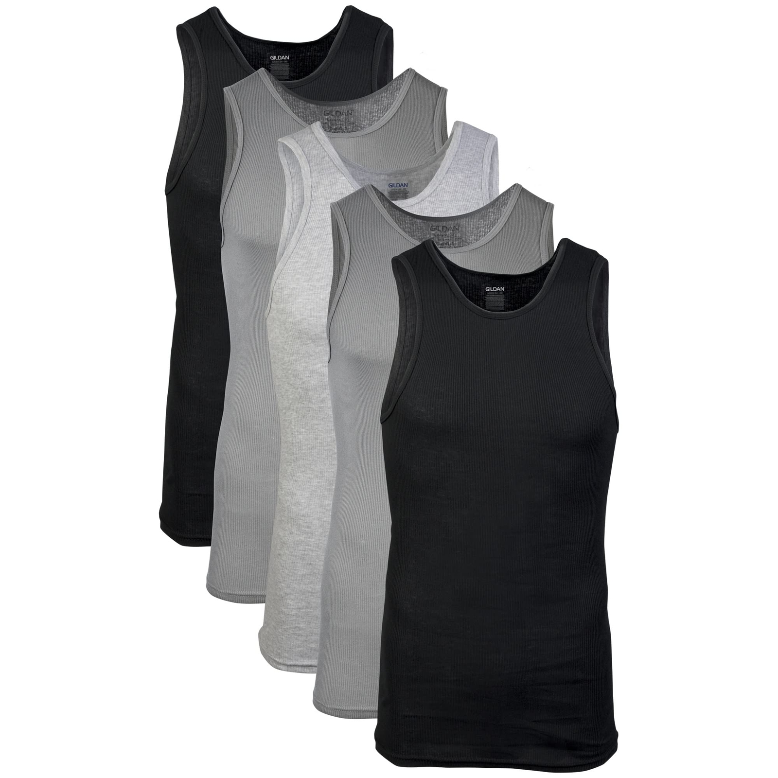 Men's Grey/Black A-Shirt Tank Multipack - 5 Pack - Size Large