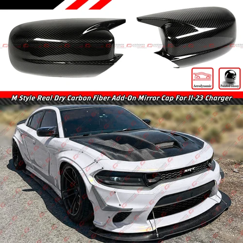 FOR 11-23 DODGE CHARGER M STYLE REAL CARBON FIBER SIDE MIRROR COVER CAP OVERLAY