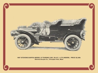 1907 Stevens Duryea Model R Automobile NEW METAL SIGN: 9 x 12'' Ships Free
