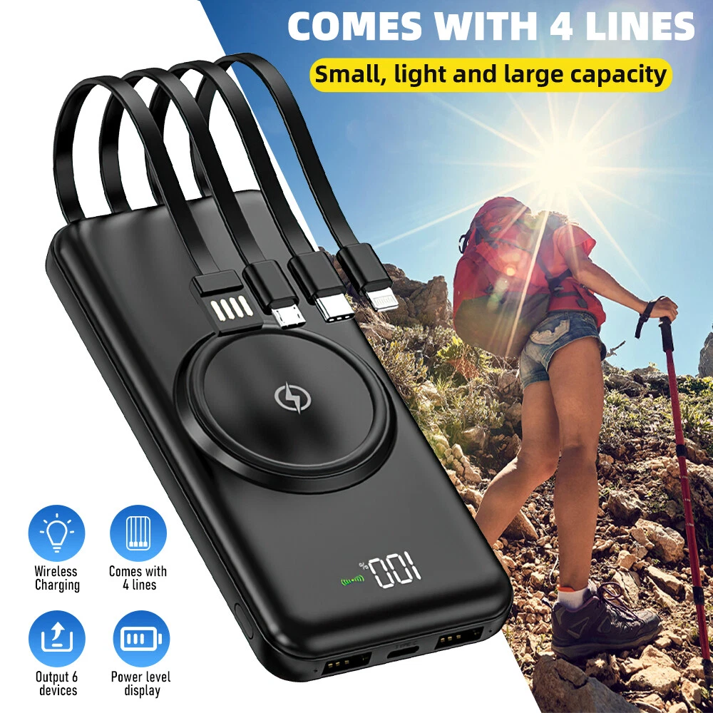 25800mAh Power Bank with 4 Cables - Fast Portable Charger for Phones