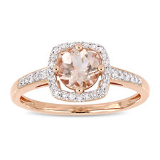 2ct Simulated Peach Morganite Birthday Ring Round Accent Halo Rose Gold Plated