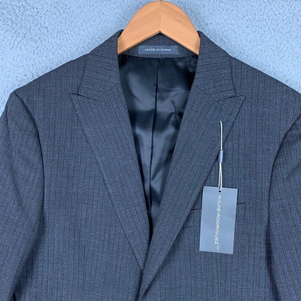 Chaqueta Traje Wilke Rodriguez 40R Gris Calce Ajustado Elastizado Rayas Blazer Nuevo con Etiquetas $139 Foto 2 de 4