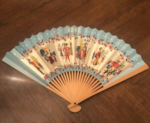 VINTAGE BOAC Airline Bamboo Paper Promo Fan Signed Adelmon Or Adelman EC 1960s