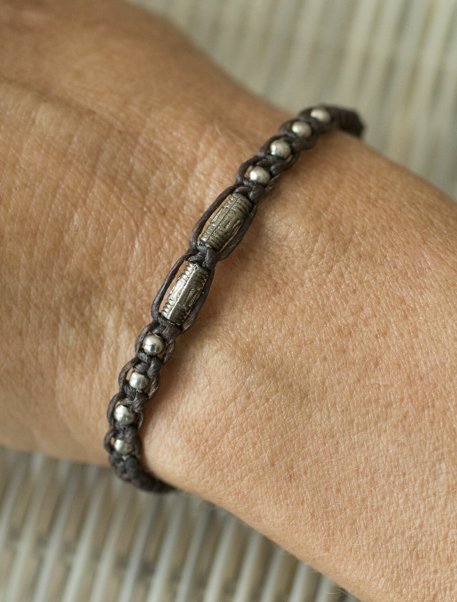 Bracelet Amitié Ethnique Perles Marron Et Métal Argenté - Modèle 21206 - Neuf Avec étiquettes