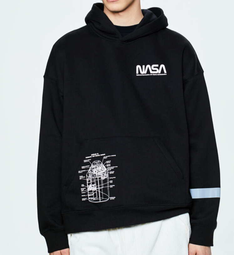 H\u0026M NASA Graphic Oversized Hoodie Black M Reflective Stripe Moon Landing  Slouchy | eBay