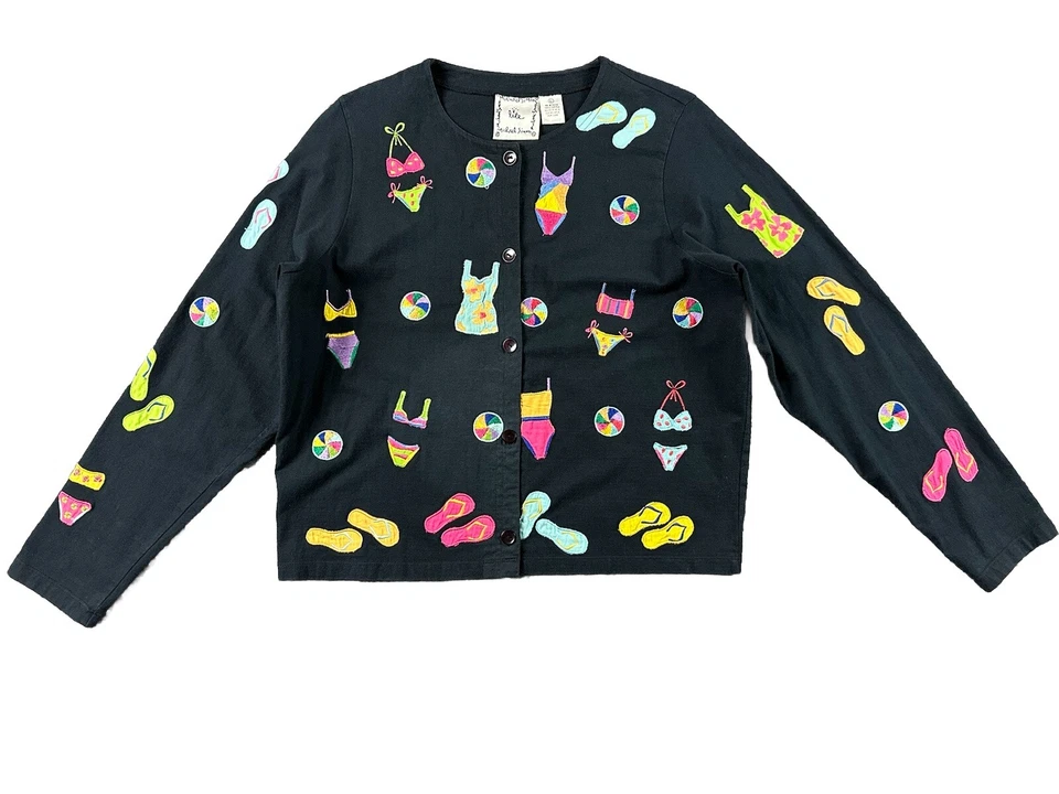 De Colección Michael Simon Lite Cárdigan Abotonado Damas L Chanclas Bikini Bordado Foto 2 de 4