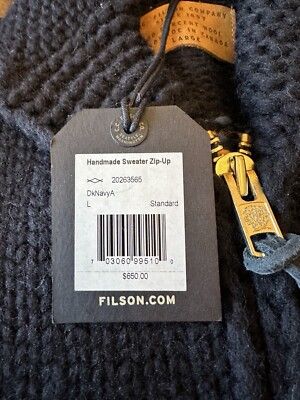 Filson Handmade Sweater ZipUp, Alaska, L, Dark Navy, NWT, Factory