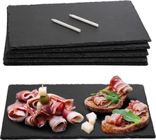 6 Pieces Slate Cheese Board, 12" X 8" Black Charcuterie Boards Natural Slate Sto