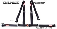 OFF ROAD 4 POINT SEAT BELT RACE HARNESS PULL DOWN LAP BELTS ROLL BAR MOUNT BLACK