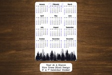 Year At A Glance Calendar Sticker With Pine Trees Blue Design
