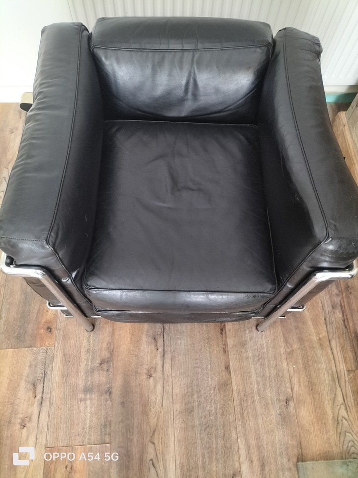 LE CORBUSIER STYLE CHROME AND BLACK LEATHER ARMCHAIR eBay