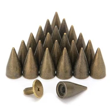 100 Sets 13MM Metal Bullet Cone Spikes Studs Metal Screw Back Studs Spike for...