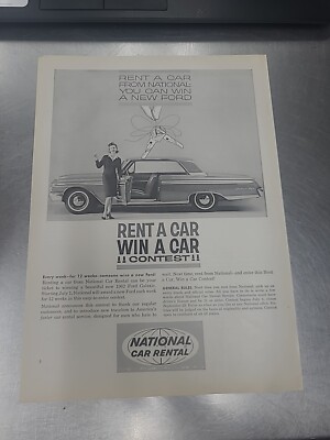 National Car Rental Contest Print Ad 1962 8x11 Great To Frame 