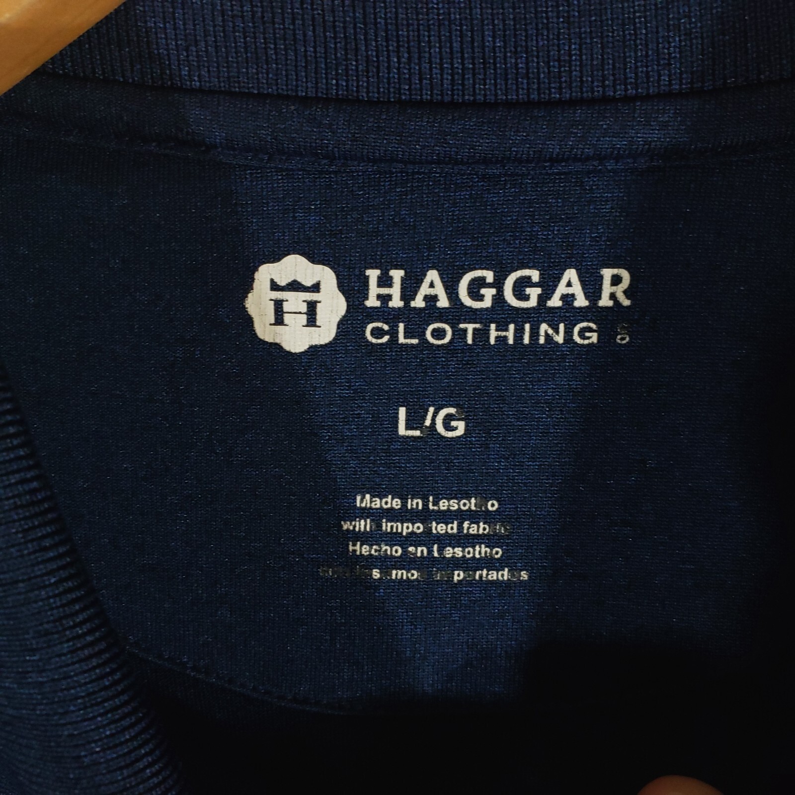 Haggar Polo Shirt Men's Size Large Navy Blue 100 Polyester Golf Long